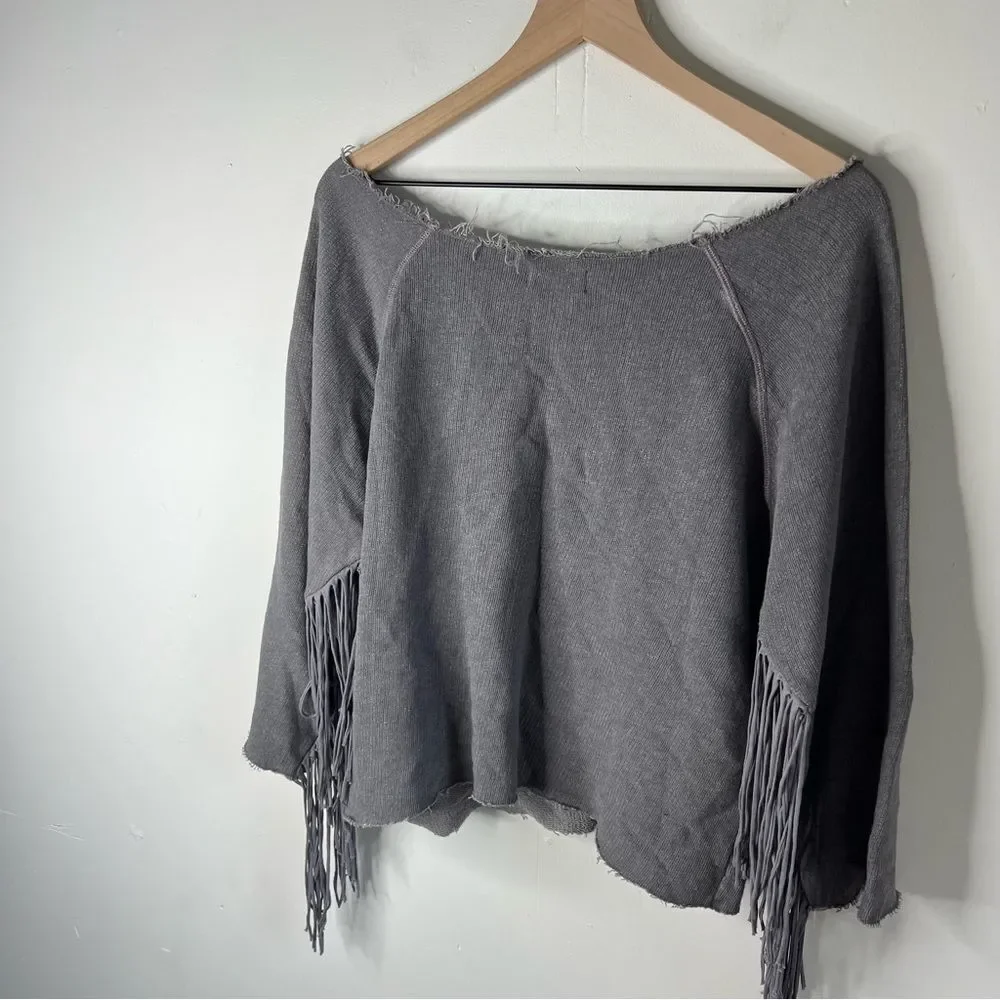 Hollywood Trading Company Gray Fringe Raw Hem Sweatshirt Large - Picture 8 of 12